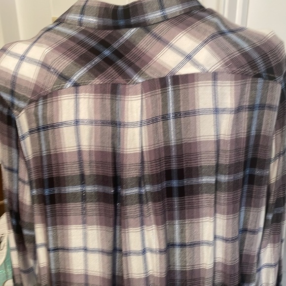 Women's Plaid Button-Up Shirt - Purple Plaid - Picture 7 of 9